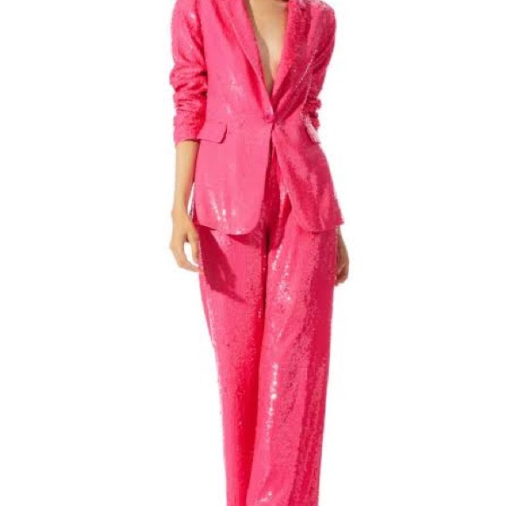NWT Hutch Pink Sequin Wide-Leg Pantsuit Jacket and Trousers